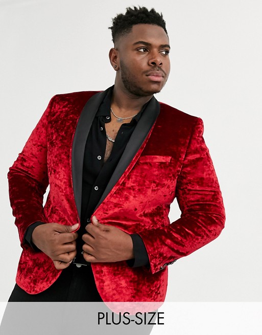 Twisted Tailor Plus crushed velvet blazer in red