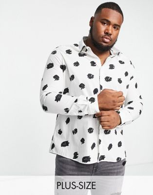 Twisted Tailor Plus dalma shirt in with with black paintbrush dots - ASOS Price Checker