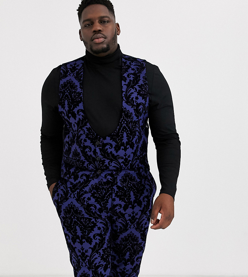 Twisted Tailor Plus - Gilet da abito in floccato barocco blu