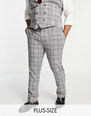 Homme Twisted Tailor Plus - Jose - Pantalon de costume skinny à carreaux Prince de Galles - Gris