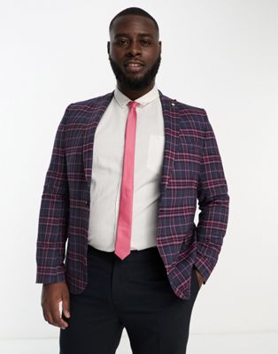 Twisted Tailor Plus ladd suit jacket in navy and pink tartan check