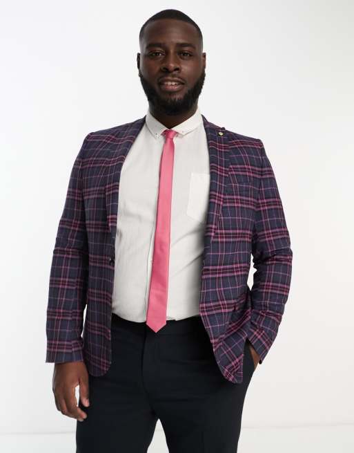 Twisted Tailor Plus ladd suit jacket in navy and pink tartan check | ASOS