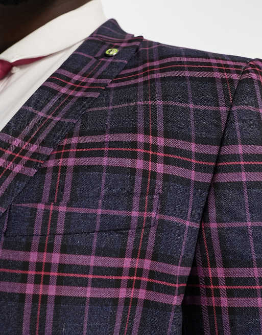 Twisted Tailor Plus ladd suit jacket in navy and pink tartan check