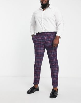 Twisted Tailor Plus ladd suit trousers in navy and pink tartan check
