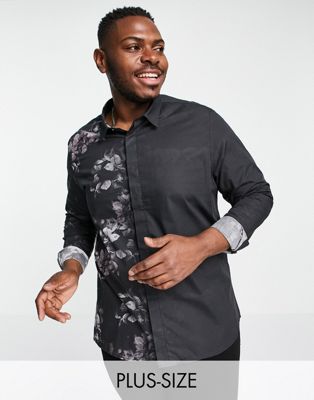 PLUS long sleeve shirt with floral fade in black and pink