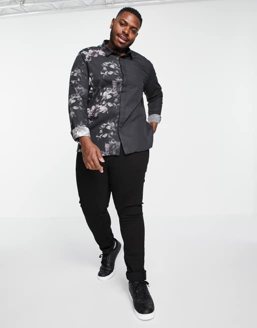 Twisted Tailor PLUS long sleeve shirt with floral fade in black