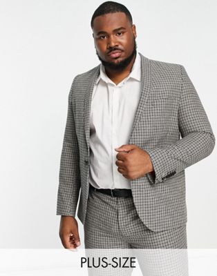 Twisted Tailor Plus pudwill slim fit suit jacket in beige and navy micro check - ASOS Price Checker