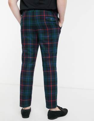 Twisted Tailor PLUS - Skinny hoogwater pantalon met plooi en zak-ketting in  Schotse ruit | ASOS