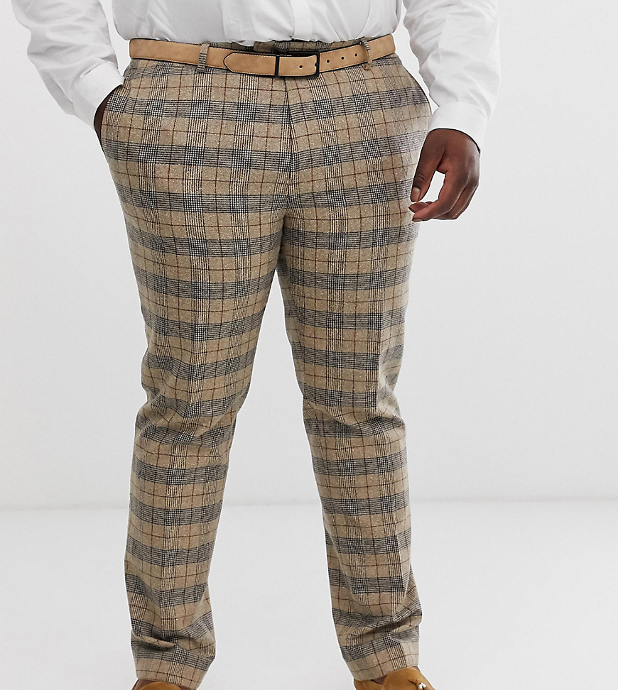 Twisted Tailor plus skinny suit trousers in heritage brown check-Tan