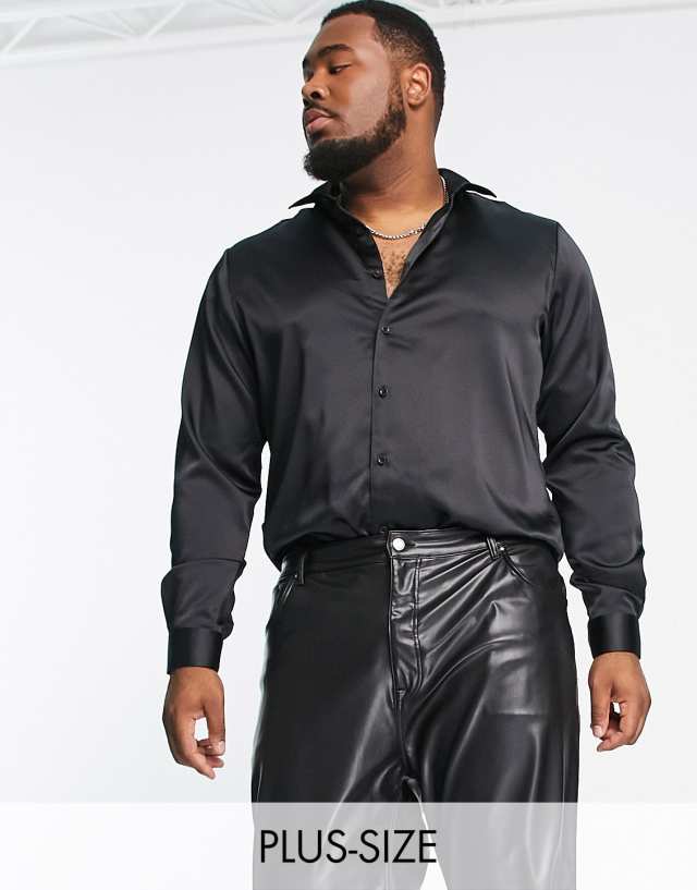 Twisted Tailor Plus slinky shirt in black