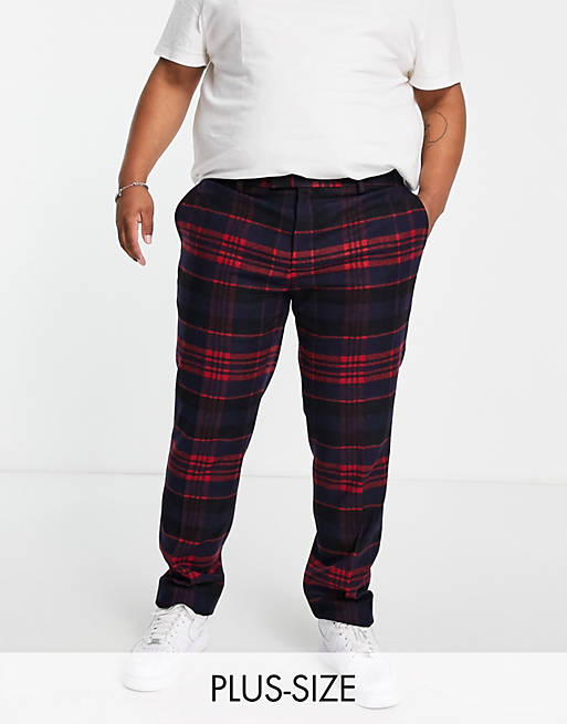  Twisted Tailor Plus smart trousers in red and navy check 