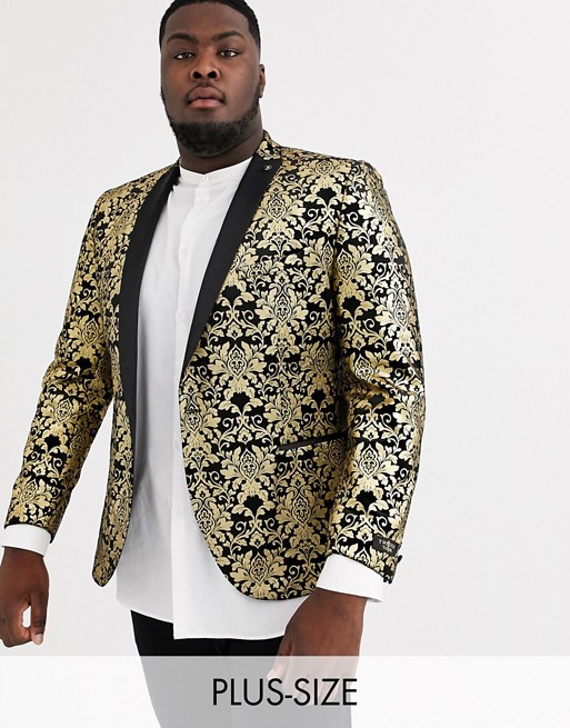 Twisted Tailor Plus velvet blazer with gold baroque print