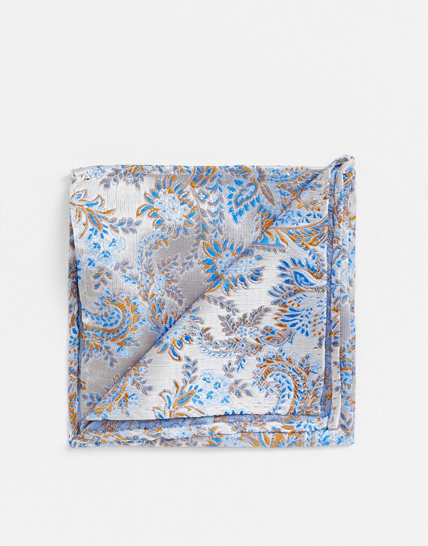 Twisted Tailor pocket square in blue floral-White