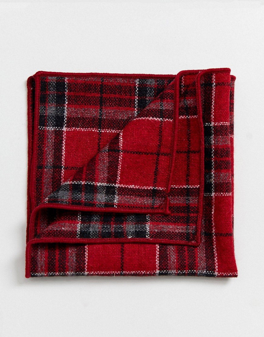 Twisted Tailor pocket square with tartan check in red
