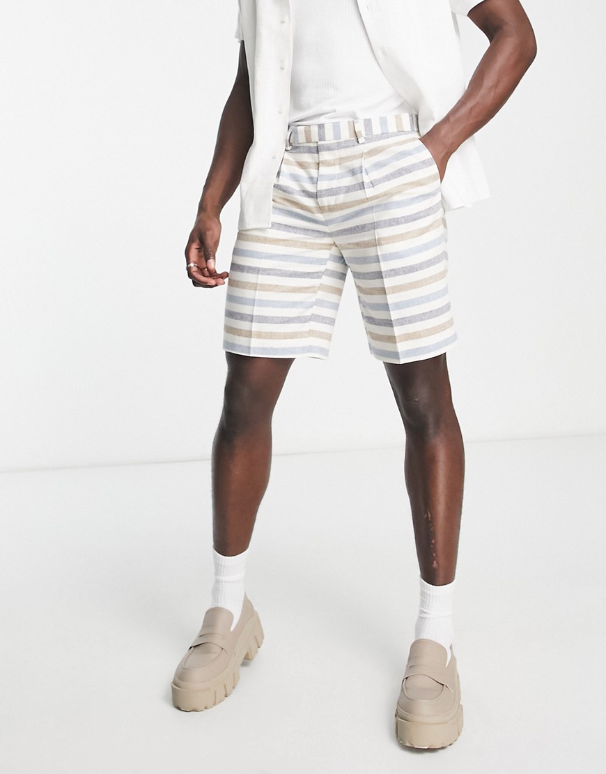 Twisted Tailor Puig Boxy Shorts In White With Horizontal Multicolor Stripes
