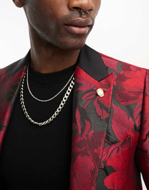 Red floral hot sale blazer mens