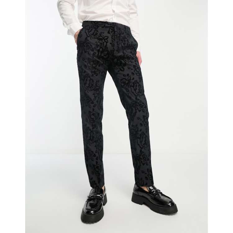 Twisted Tailor Reyes skinny suit pants in black with floral