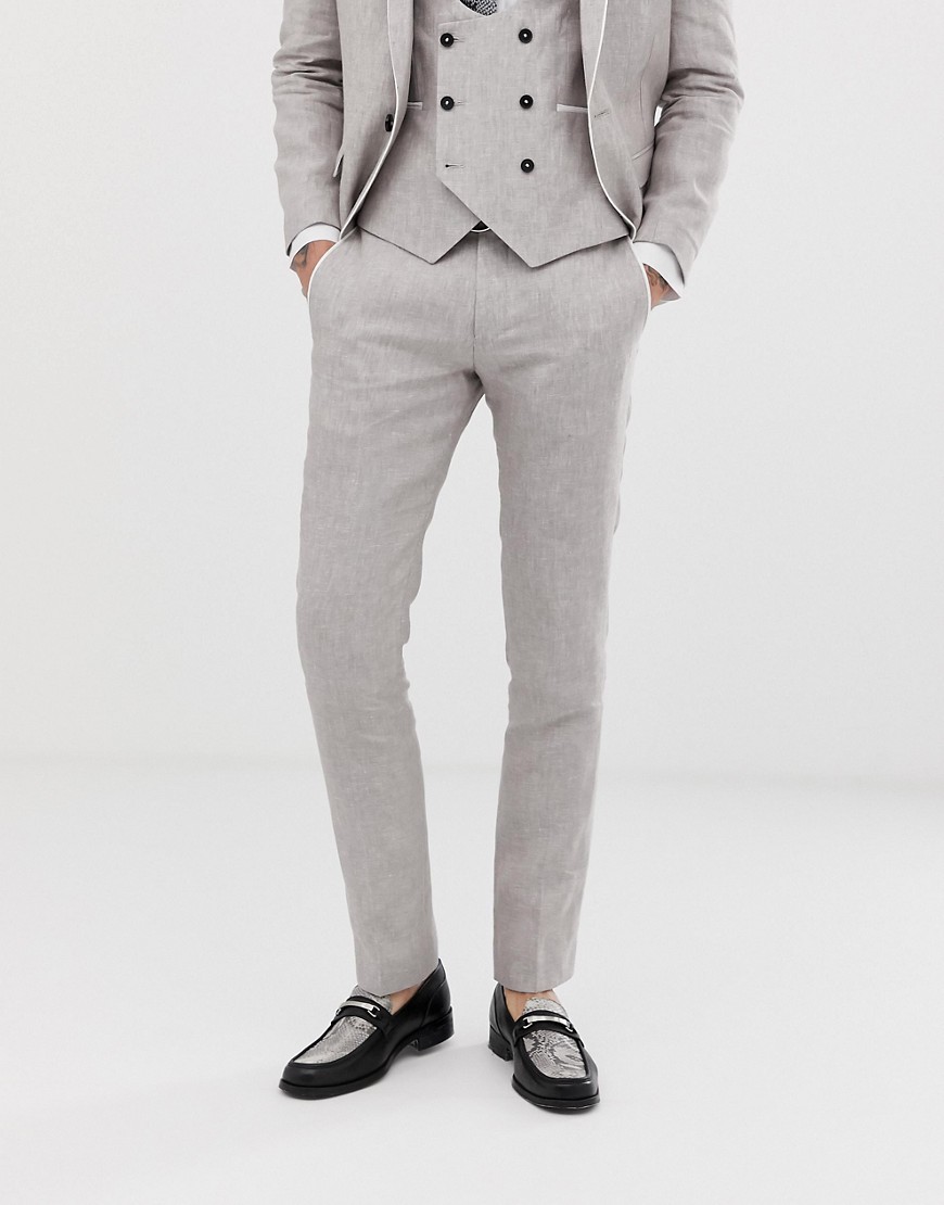 Twisted Tailor - Runner - Pantaloni da abito super skinny in lino grigio pietra