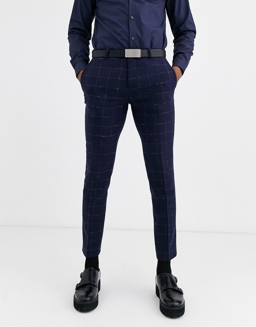 Twisted Tailor – Rutiga kostymbyxor med supersmal passform-Marinblå