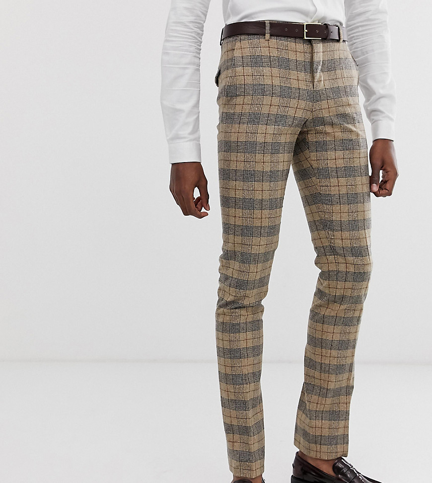 Twisted Tailor – Rutiga kostymbyxor med supersmal passform-Guldbrun