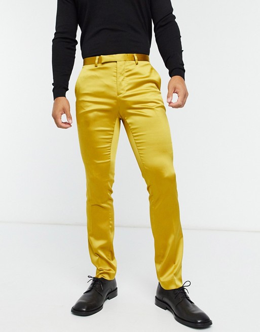 Twisted Tailor sateen suit trousers with shawl lapel in mustard