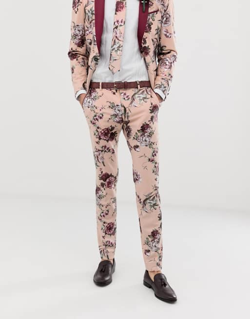 Twisted Tailor – Superenger Anzug in Staubrosa mit Blumenmuster, 3 von 3