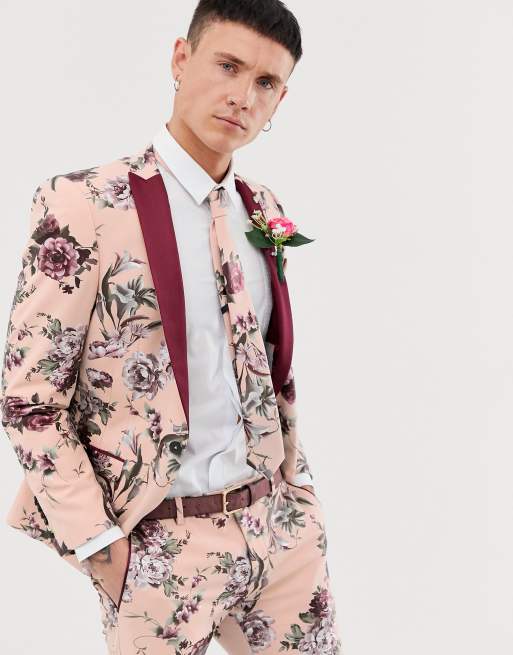 Twisted Tailor – Superenger Anzug in Staubrosa mit Blumenmuster, 2 von 3