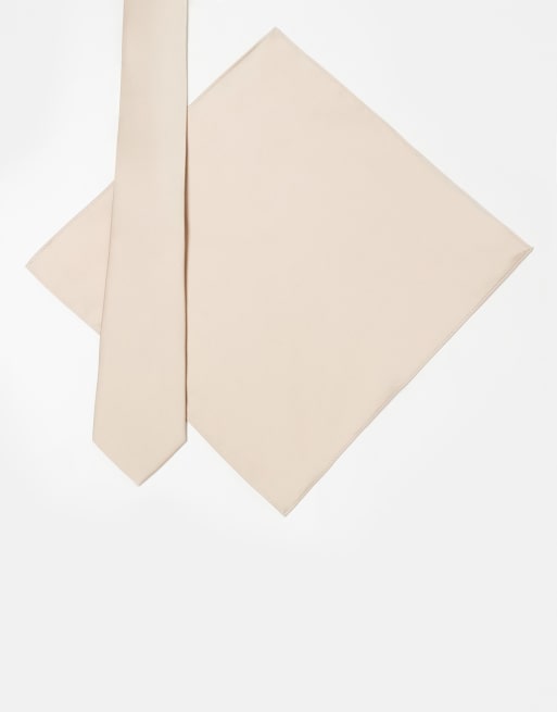 Twisted Tailor - Set con cravatta e fazzoletto da taschino color champagne