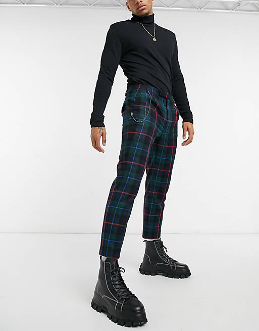Twisted Tailor skinny cropped pants in tartan with pleats and pocket ...