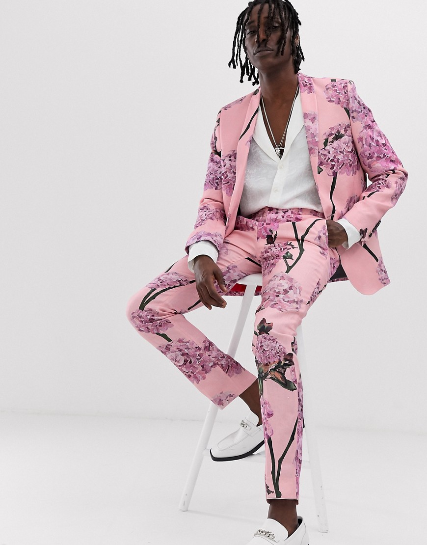 Twisted Tailor - Skinny linnen pantalon met bloemenprint-Roze