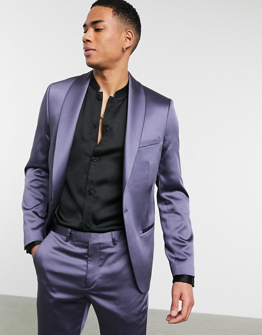 Twisted Tailor skinny satin suit jacket in lilac