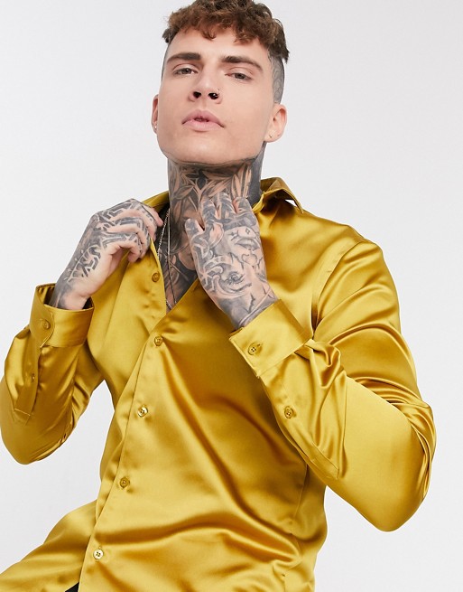 Twisted Tailor skinny shirt in mustard