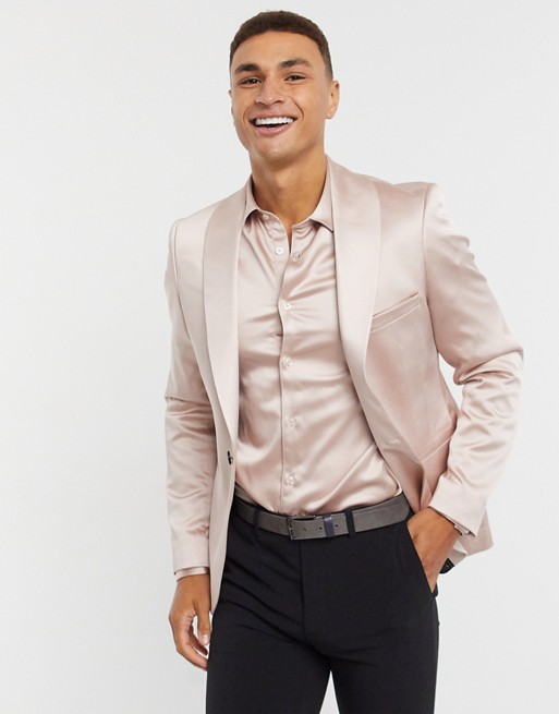 Twisted Tailor skinny suit jacket in blush pink