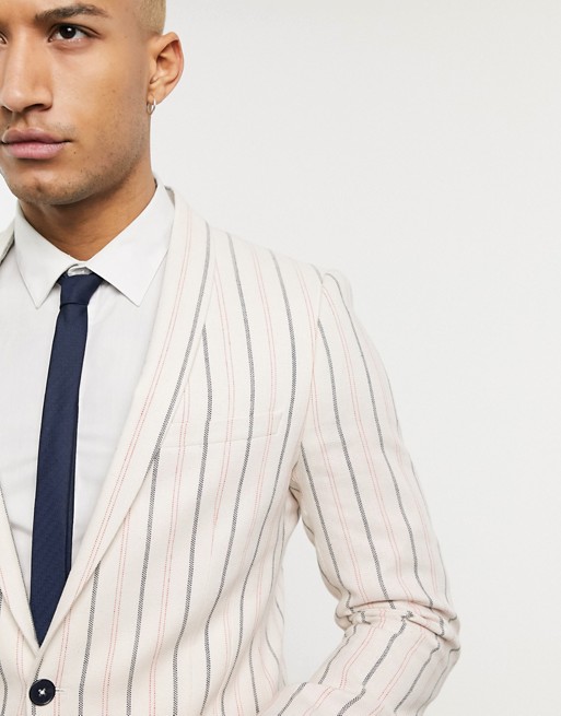 Twisted Tailor skinny suit jacket with stripes in cream