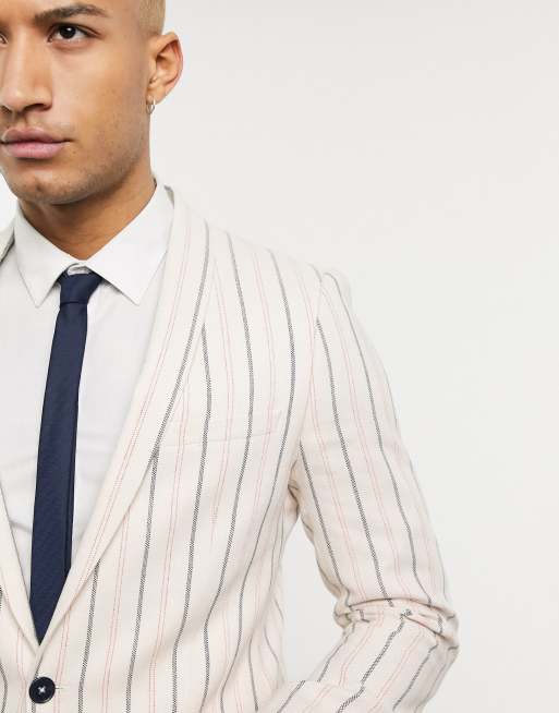 Twisted Tailor skinny suit with stripes in cream, 2 of 3