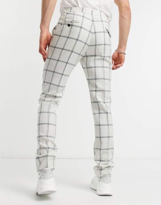 Twisted Tailor skinny trousers with chain in white windowpane check, 2 of 4
