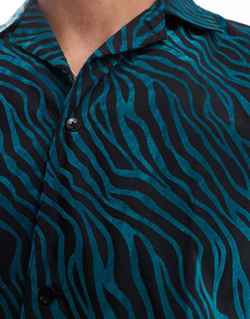 Twisted Tailor - Skjorte med sort/grønt zebraprint , 4 af 4