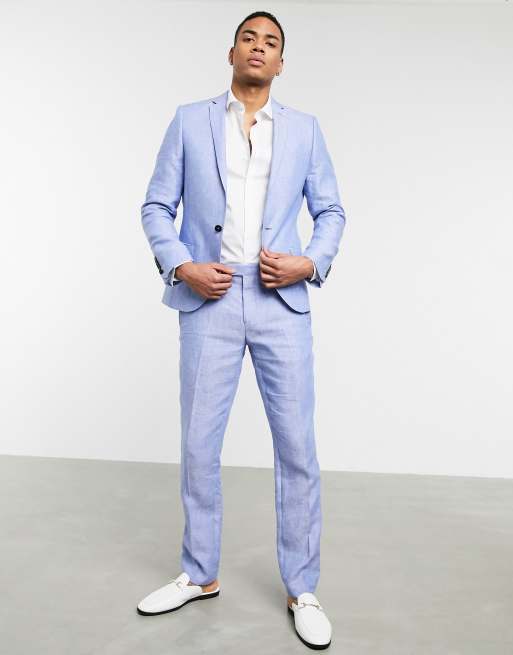 Sky blue linen online blazer