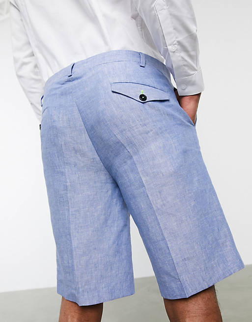Twisted Tailor slim linen suit shorts in light blue | ASOS