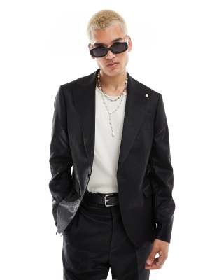 Twisted Tailor slim suit jacket in black glitter co-ord .