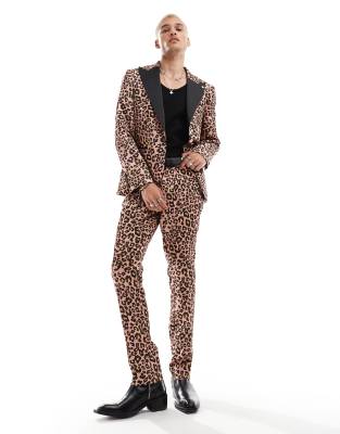 slim suit pants in leopard print - part of a set-Black