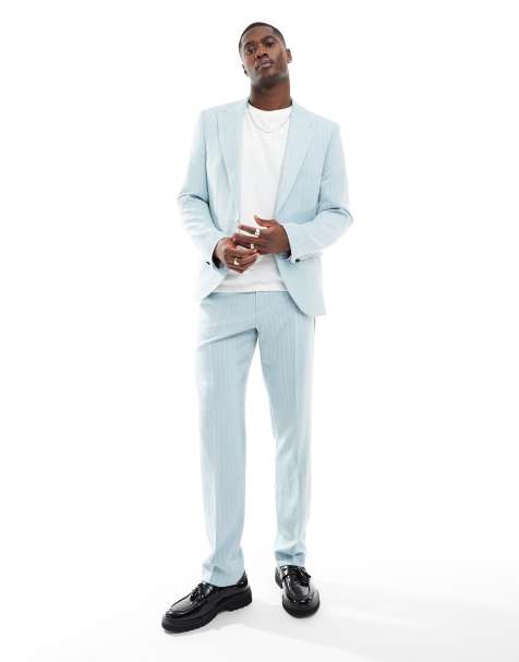 Twisted Tailor slim suit trousers in baby blue pinstripe - view 1