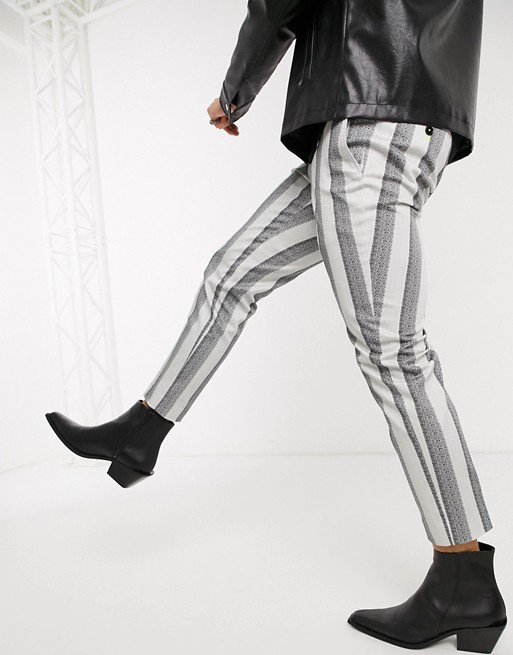 Twisted Tailor slim tapered trousers with chain in cream stripe