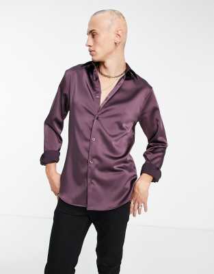 Twisted Tailor Slinky Slim Shirt In Purple Sage