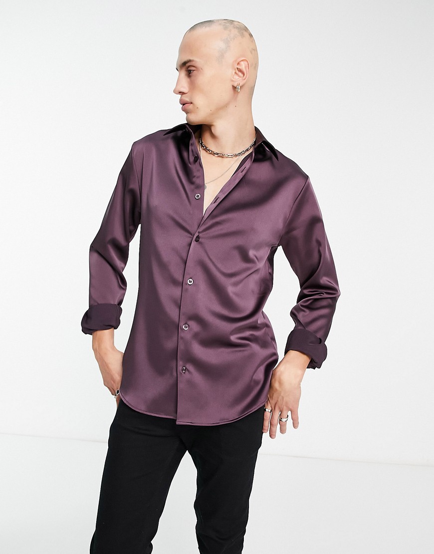 Twisted Tailor slinky slim shirt in purple sage