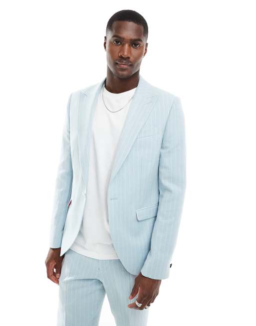 Twisted Tailor - Smal colbert met krijtstreep in babyblauw