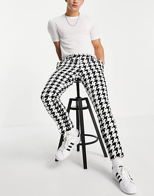 Twisted Tailor smart trousers in white with oversized houndstooth design