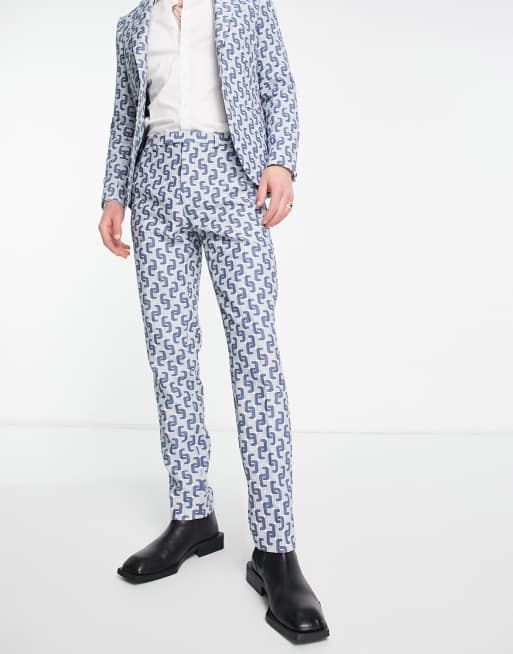 Twisted Tailor Steroetzle jacquard slim suit pants in blue