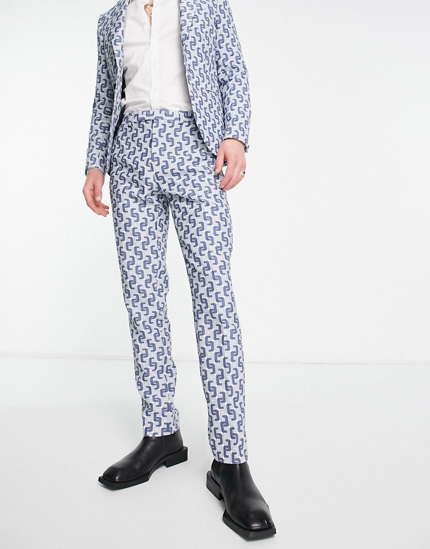 Twisted Tailor steroetzle jacquard slim suit trousers in blue