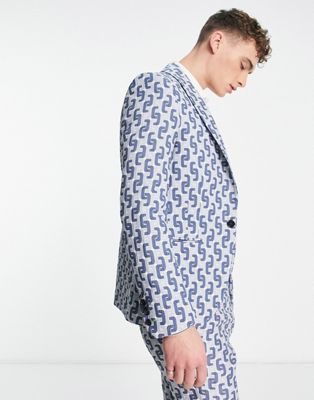 Twisted Tailor steroetzle jacquard suit jacket in blue - ASOS Price Checker